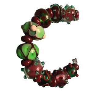 Handmade Green and Brown Lampwork Glass Beads - New